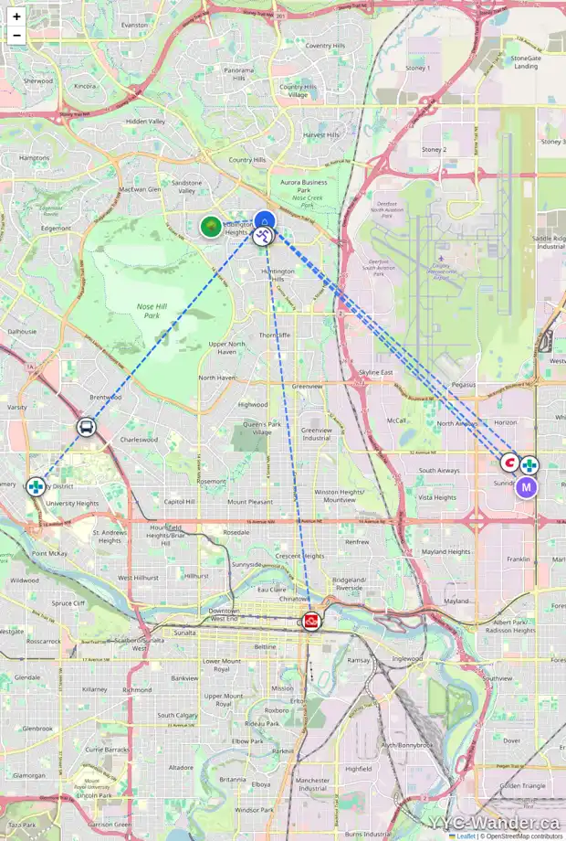 Daily accessibility map for 4 BERGEN PL NW, Calgary showing nearby schools, grocery stores, parks, LRT stations and nearby amenities