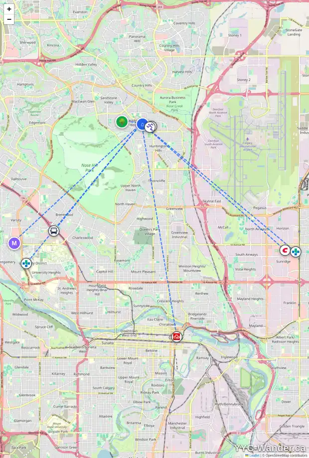 Daily accessibility map for 27 BERMUDA WY NW, Calgary showing nearby schools, grocery stores, parks, LRT stations and nearby amenities