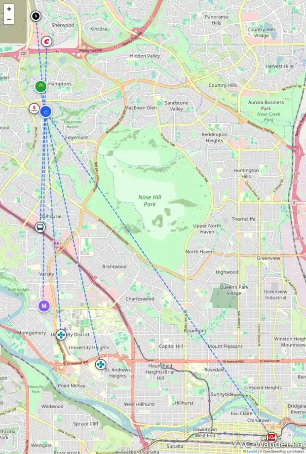 Daily accessibility map for 4992 EDGEPARK DR NW, Calgary showing nearby schools, grocery stores, parks, LRT stations and nearby amenities
