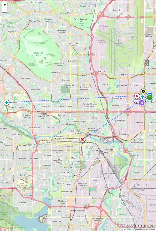Daily accessibility map for 6 RUNDLELAWN CL NE, Calgary showing nearby schools, grocery stores, parks, LRT stations and nearby amenities