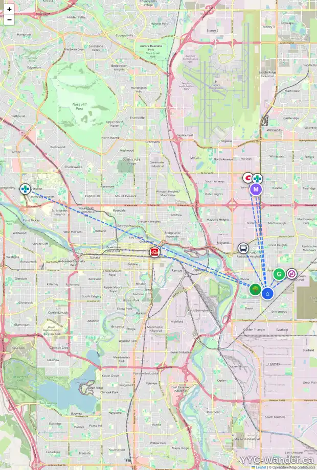 Daily accessibility map for 52 DOVERDALE ME SE, Calgary showing nearby schools, grocery stores, parks, LRT stations and nearby amenities