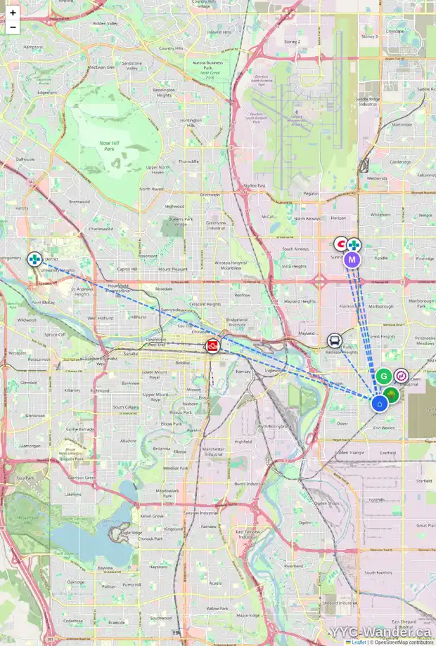 Daily accessibility map for 3112 DOVER CR SE, Calgary showing nearby schools, grocery stores, parks, LRT stations and nearby amenities