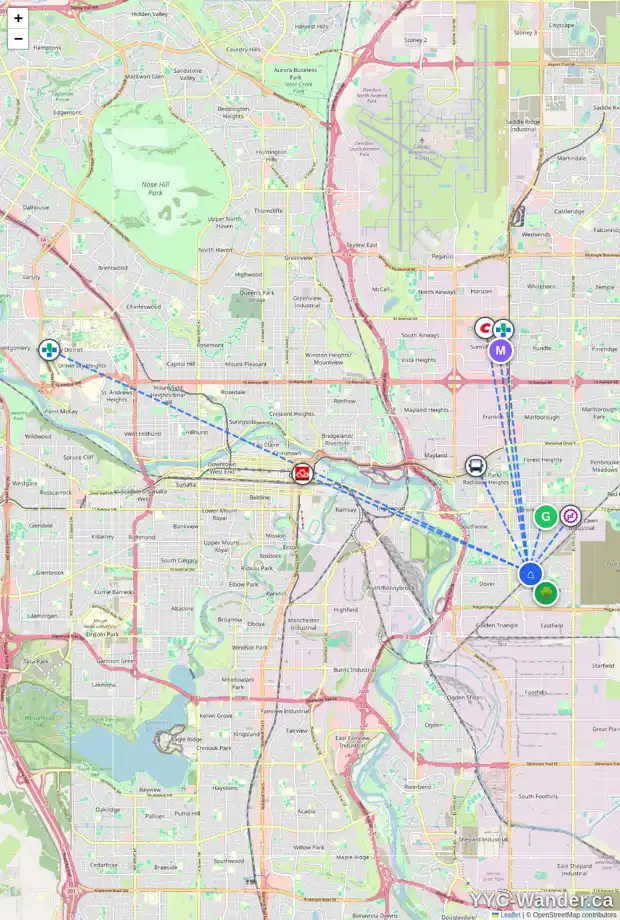 Daily accessibility map for 270 DOVERCLIFFE WY SE, Calgary showing nearby schools, grocery stores, parks, LRT stations and nearby amenities