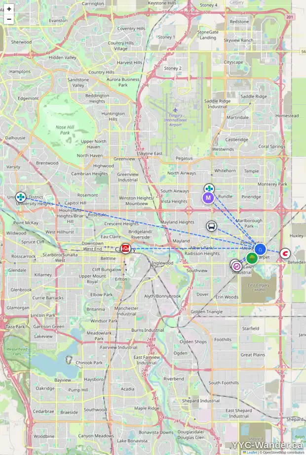 Daily accessibility map for 631 PENBROOKE RD SE, Calgary showing nearby schools, grocery stores, parks, LRT stations and nearby amenities