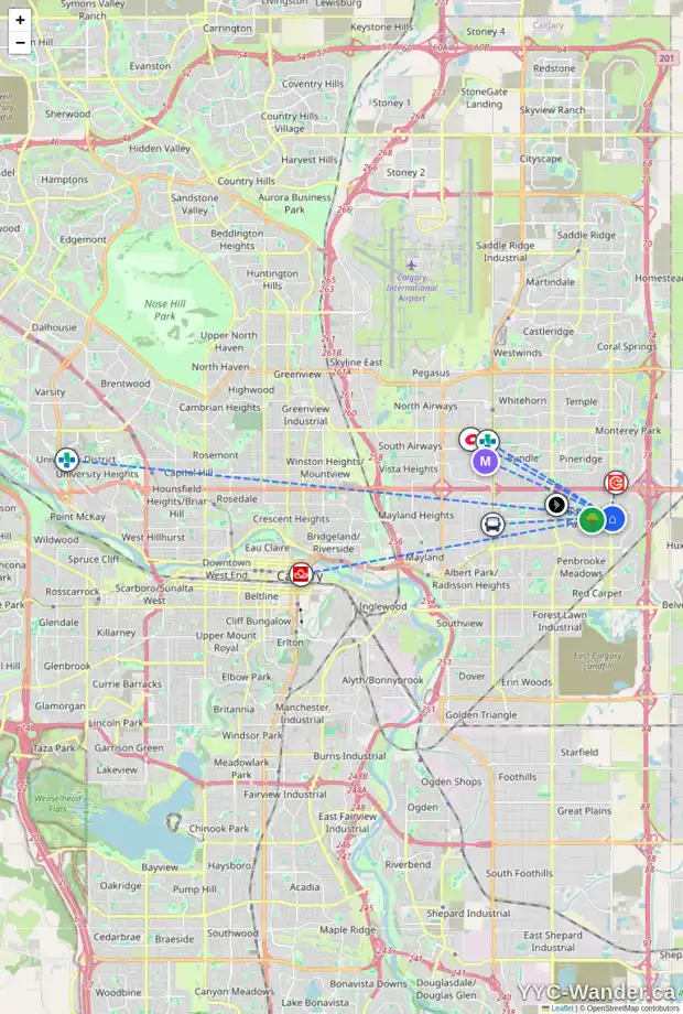 Daily accessibility map for 951 MAITLAND WY NE, Calgary showing nearby schools, grocery stores, parks, LRT stations and nearby amenities