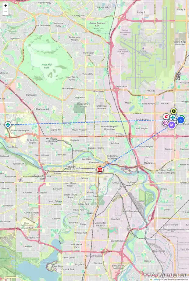 Daily accessibility map for 3927 26 AV NE, Calgary showing nearby schools, grocery stores, parks, LRT stations and nearby amenities