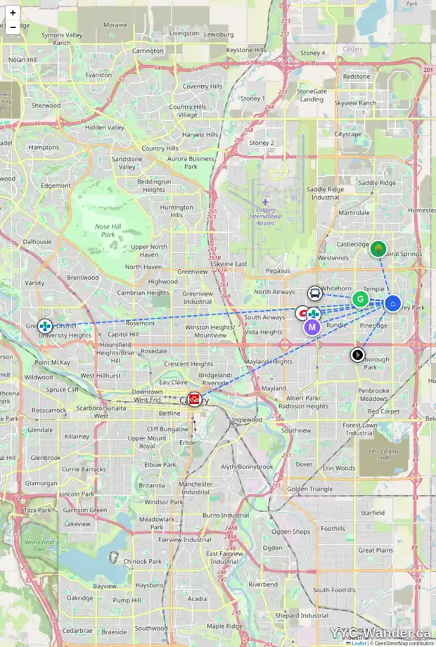 Daily accessibility map for 268 TEMPLETON CI NE, Calgary showing nearby schools, grocery stores, parks, LRT stations and nearby amenities