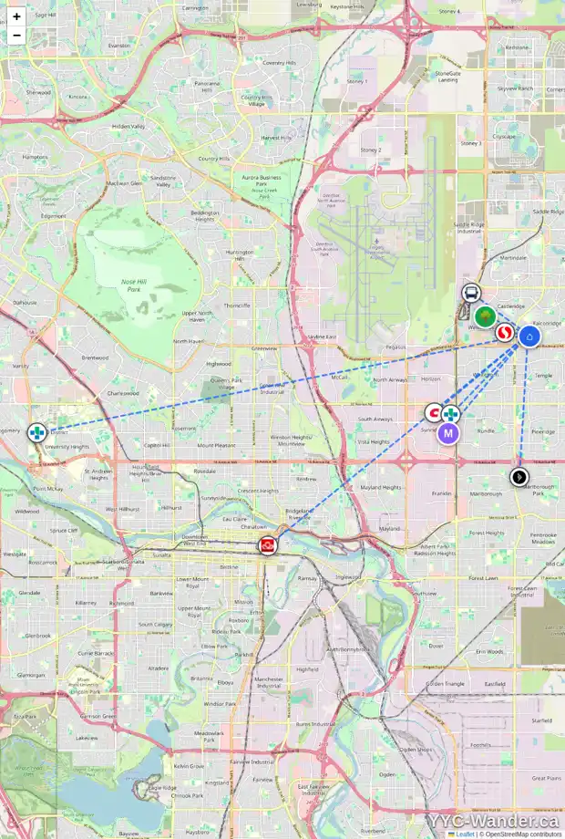 Daily accessibility map for 1152 FALCONRIDGE DR NE, Calgary showing nearby schools, grocery stores, parks, LRT stations and nearby amenities