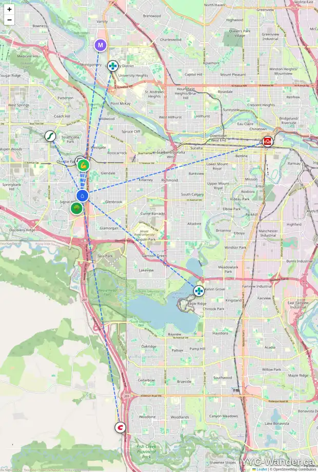 Daily accessibility map for 5705 SIGNAL HILL VW SW, Calgary showing nearby schools, grocery stores, parks, LRT stations and nearby amenities