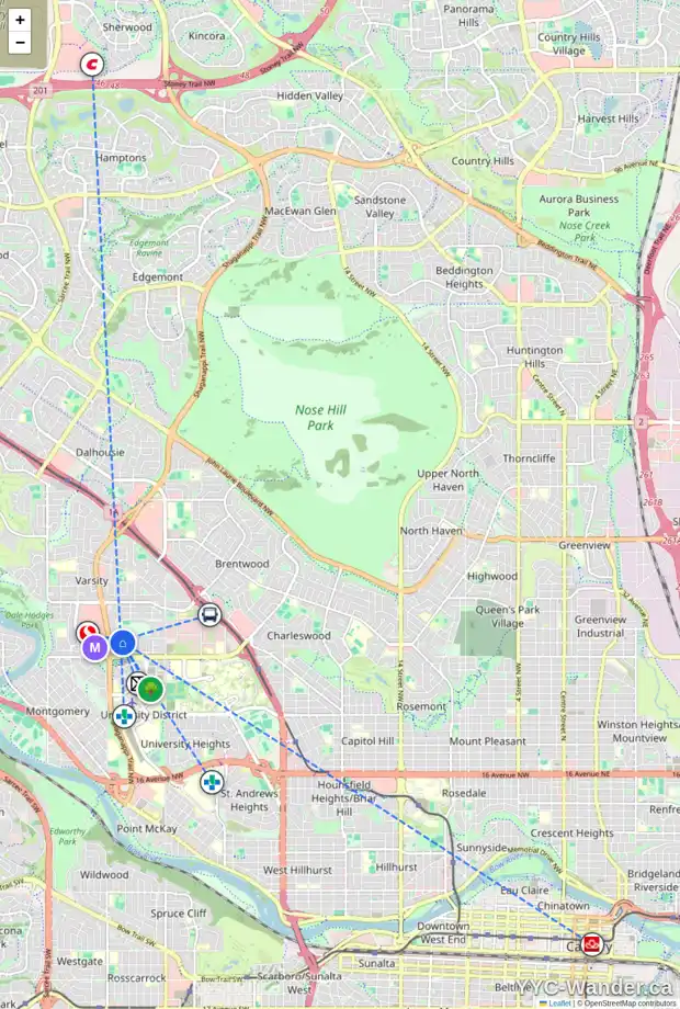 Daily accessibility map for 2 VARSTON PL NW, Calgary showing nearby schools, grocery stores, parks, LRT stations and nearby amenities