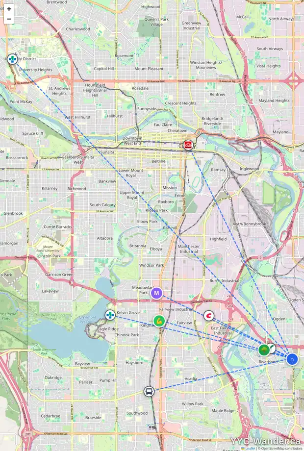 Daily accessibility map for 70 RIVERSTONE CL SE, Calgary showing nearby schools, grocery stores, parks, LRT stations and nearby amenities
