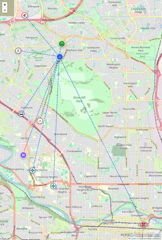 Daily accessibility map for 48 EDGEBROOK CI NW, Calgary showing nearby schools, grocery stores, parks, LRT stations and nearby amenities