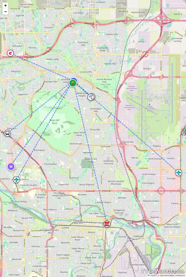 Daily accessibility map for 141 SANDPIPER LN NW, Calgary showing nearby schools, grocery stores, parks, LRT stations and nearby amenities