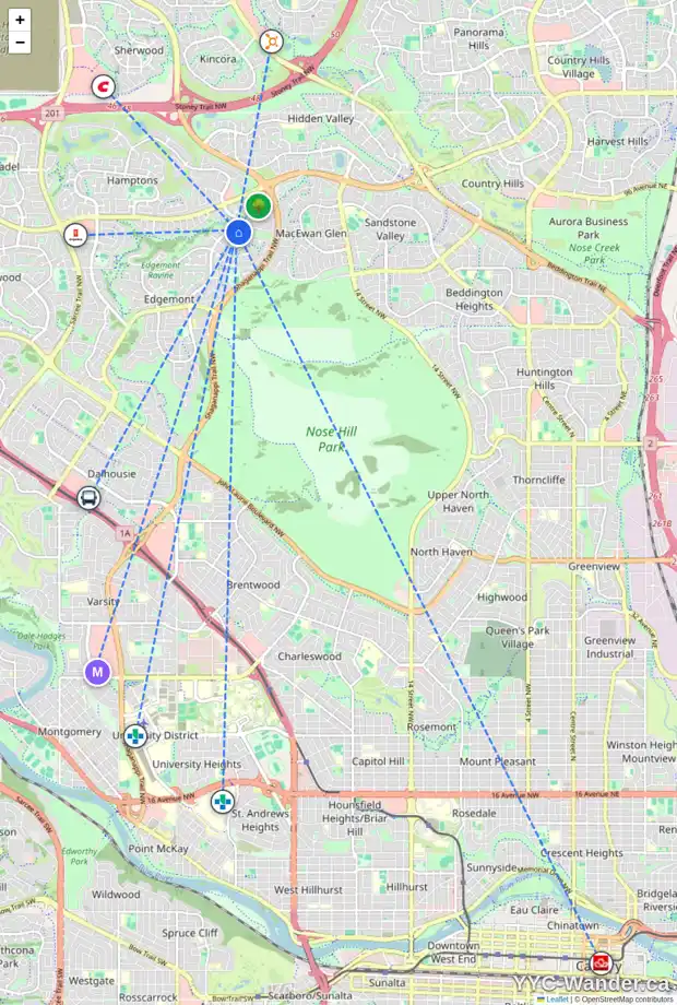 Daily accessibility map for 9186 EDGEBROOK DR NW, Calgary showing nearby schools, grocery stores, parks, LRT stations and nearby amenities