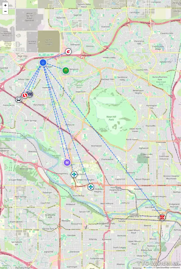 Daily accessibility map for 210 CITADEL MEADOW CL NW, Calgary showing nearby schools, grocery stores, parks, LRT stations and nearby amenities