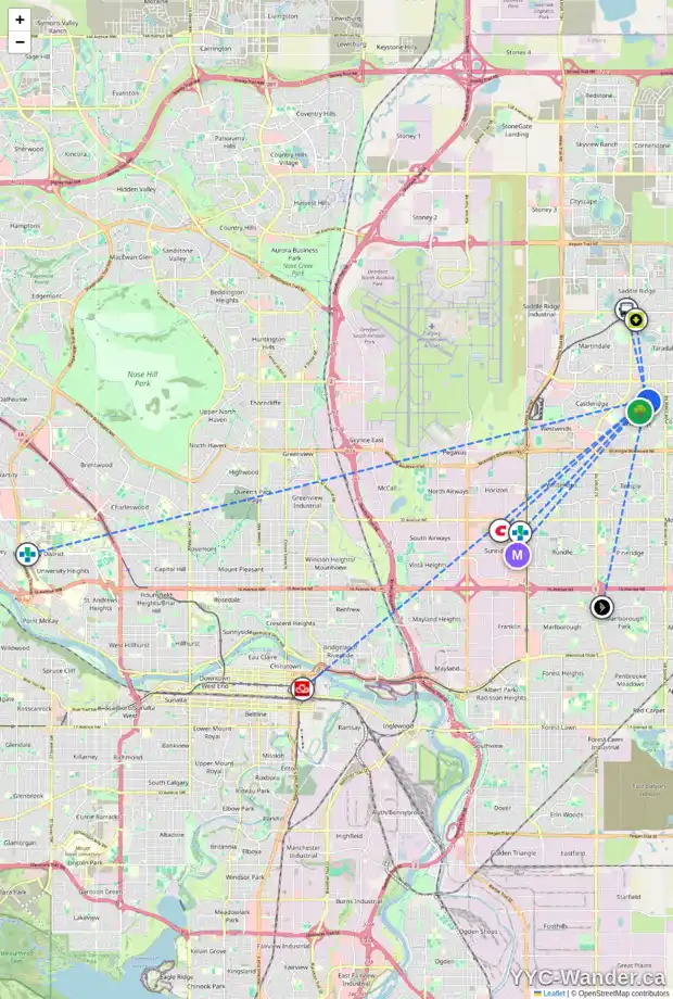 Daily accessibility map for 219 FALTON DR NE, Calgary showing nearby schools, grocery stores, parks, LRT stations and nearby amenities