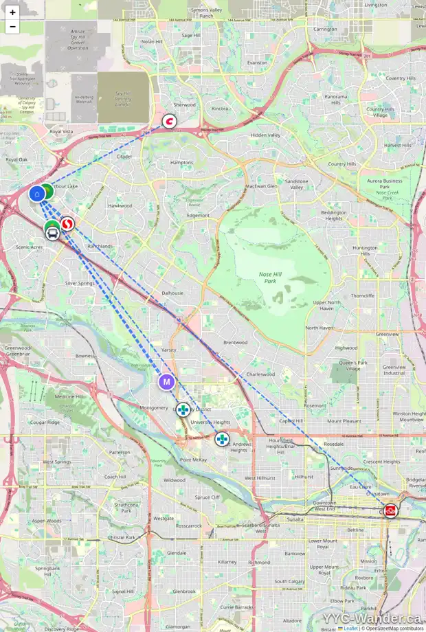 Daily accessibility map for 48 ARBOUR STONE CL NW, Calgary showing nearby schools, grocery stores, parks, LRT stations and nearby amenities