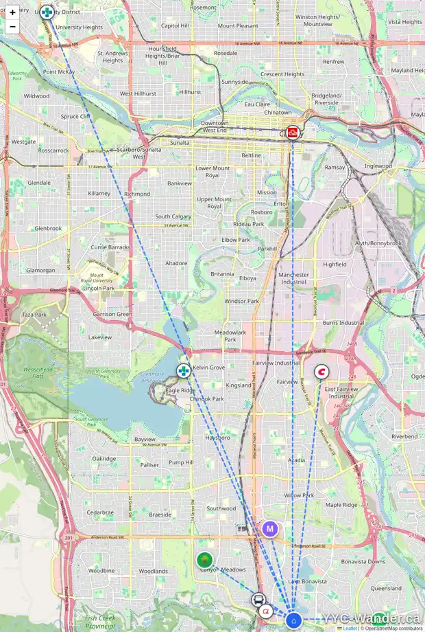 Daily accessibility map for 1059 LAKE PLACID DR SE, Calgary showing nearby schools, grocery stores, parks, LRT stations and nearby amenities