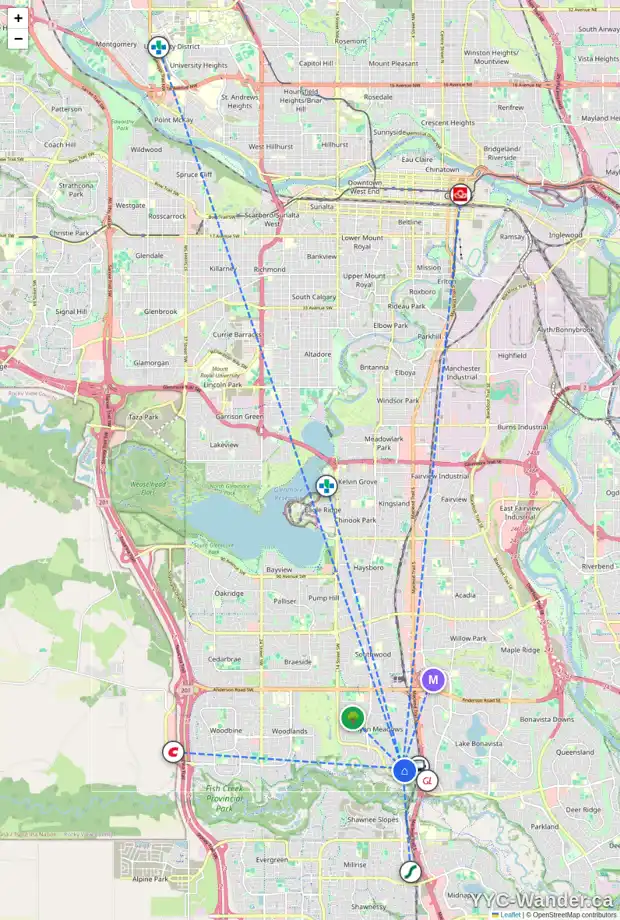 Daily accessibility map for 60 CANTRELL BA SW, Calgary showing nearby schools, grocery stores, parks, LRT stations and nearby amenities