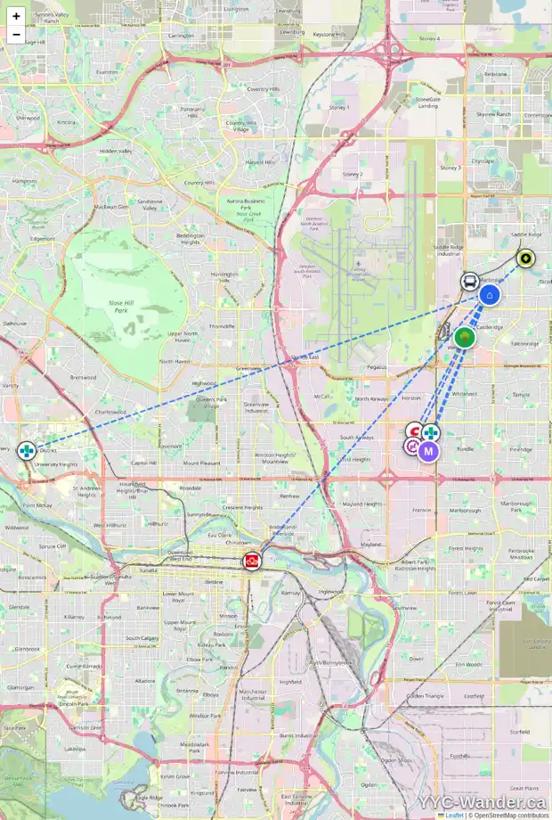 Daily accessibility map for 14 MARTINRIDGE RD NE, Calgary showing nearby schools, grocery stores, parks, LRT stations and nearby amenities
