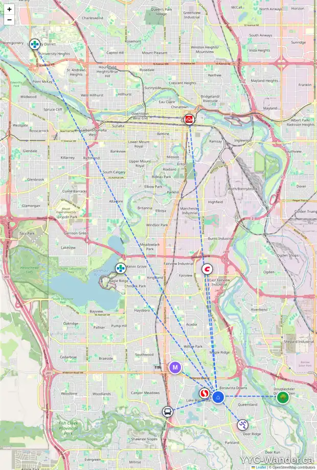 Daily accessibility map for 1136 LAKE CHRISTINA PL SE, Calgary showing nearby schools, grocery stores, parks, LRT stations and nearby amenities