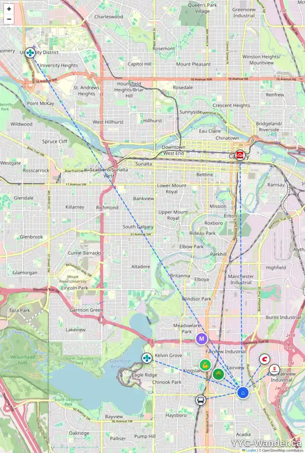 Daily accessibility map for 203 FLAVELLE RD SE, Calgary showing nearby schools, grocery stores, parks, LRT stations and nearby amenities