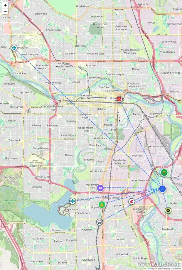 Daily accessibility map for 319 LYNNVIEW WY SE, Calgary showing nearby schools, grocery stores, parks, LRT stations and nearby amenities