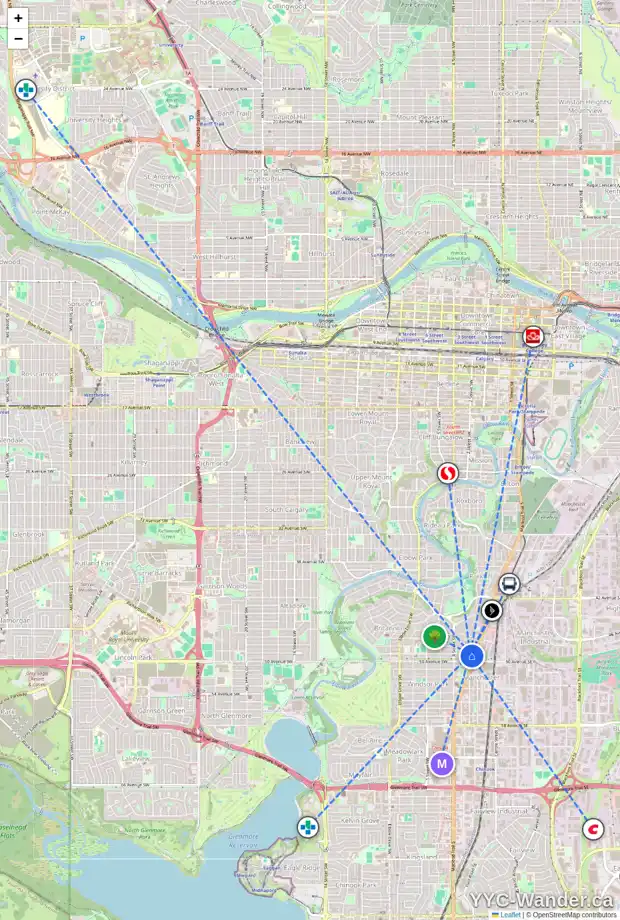 Daily accessibility map for 5004 STANLEY RD SW, Calgary showing nearby schools, grocery stores, parks, LRT stations and nearby amenities