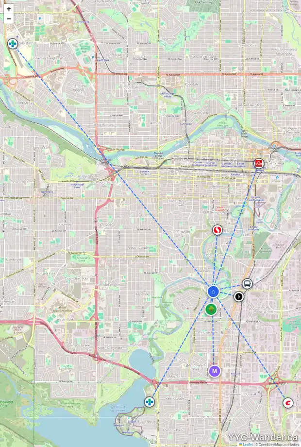 Daily accessibility map for 4226 5 ST SW, Calgary showing nearby schools, grocery stores, parks, LRT stations and nearby amenities