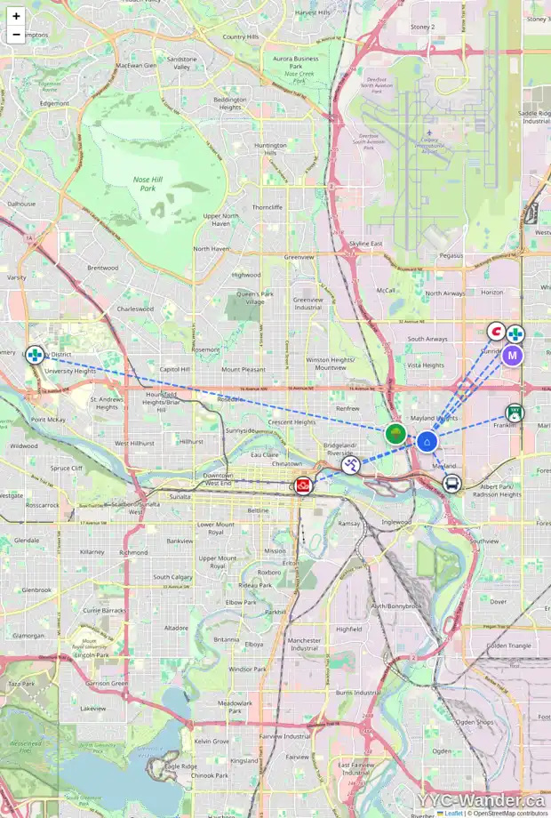 Daily accessibility map for 1824 MATHESON DR NE, Calgary showing nearby schools, grocery stores, parks, LRT stations and nearby amenities