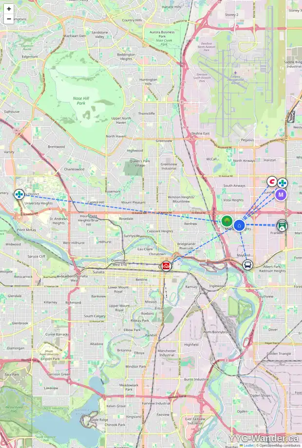 Daily accessibility map for 1204 MACKID RD NE, Calgary showing nearby schools, grocery stores, parks, LRT stations and nearby amenities