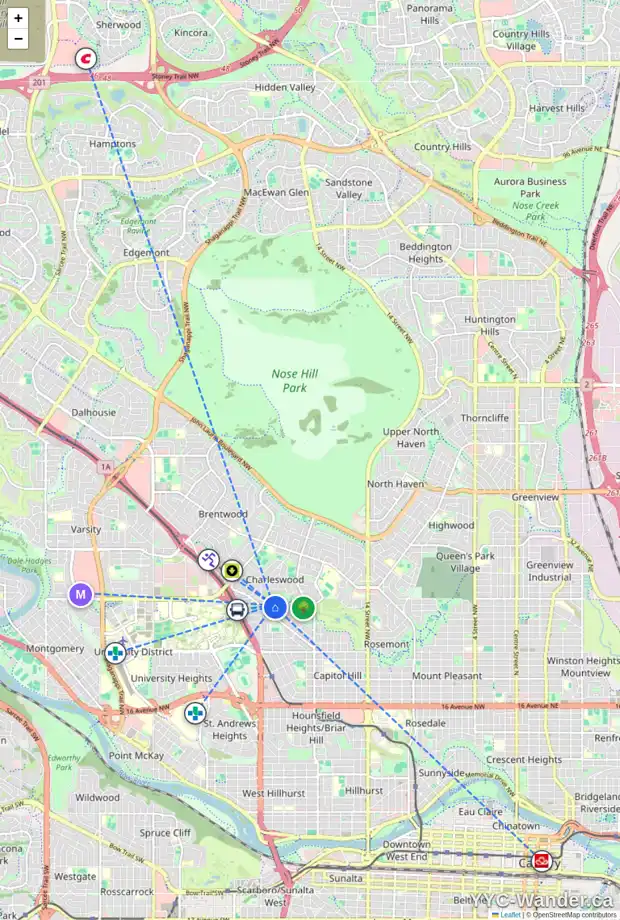 Daily accessibility map for 3204 COCHRANE RD NW, Calgary showing nearby schools, grocery stores, parks, LRT stations and nearby amenities