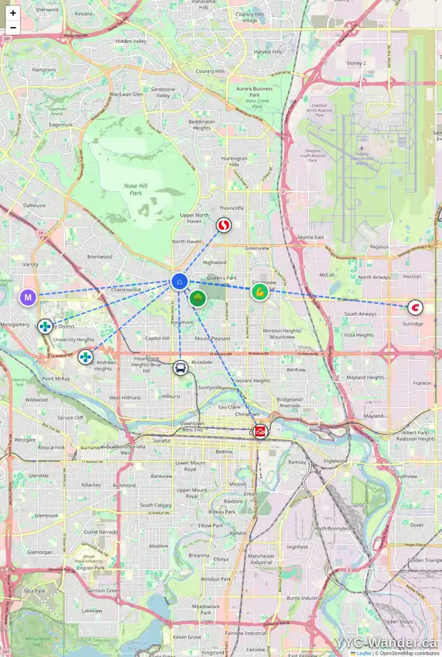 Daily accessibility map for 150 CORNWALLIS DR NW, Calgary showing nearby schools, grocery stores, parks, LRT stations and nearby amenities