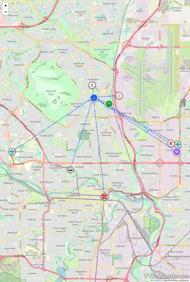 Daily accessibility map for 252 TACHE AV NW, Calgary showing nearby schools, grocery stores, parks, LRT stations and nearby amenities