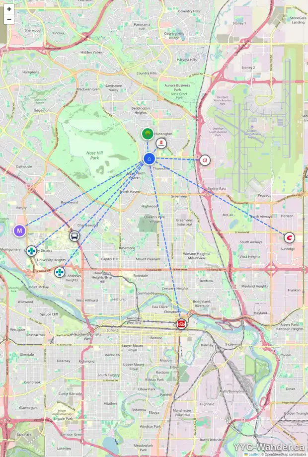 Daily accessibility map for 6412 NORFOLK DR NW, Calgary showing nearby schools, grocery stores, parks, LRT stations and nearby amenities
