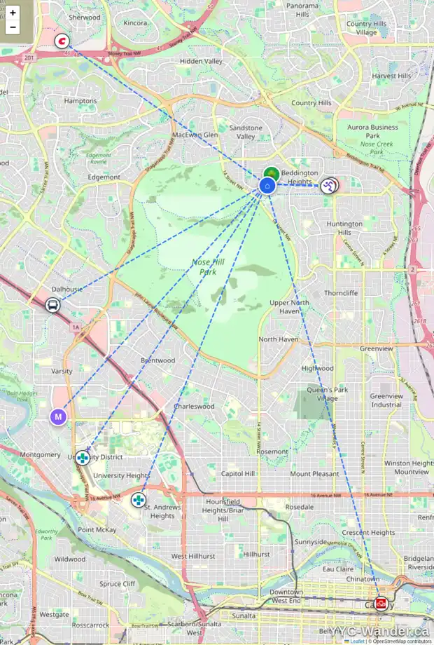 Daily accessibility map for 1203 BERKLEY DR NW, Calgary showing nearby schools, grocery stores, parks, LRT stations and nearby amenities