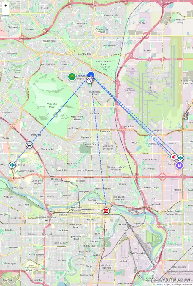 Daily accessibility map for 147 BERGEN CR NW, Calgary showing nearby schools, grocery stores, parks, LRT stations and nearby amenities