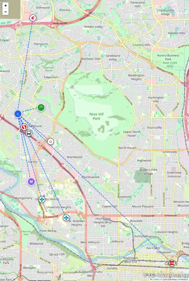 Daily accessibility map for 5648 DALHOUSIE DR NW, Calgary showing nearby schools, grocery stores, parks, LRT stations and nearby amenities