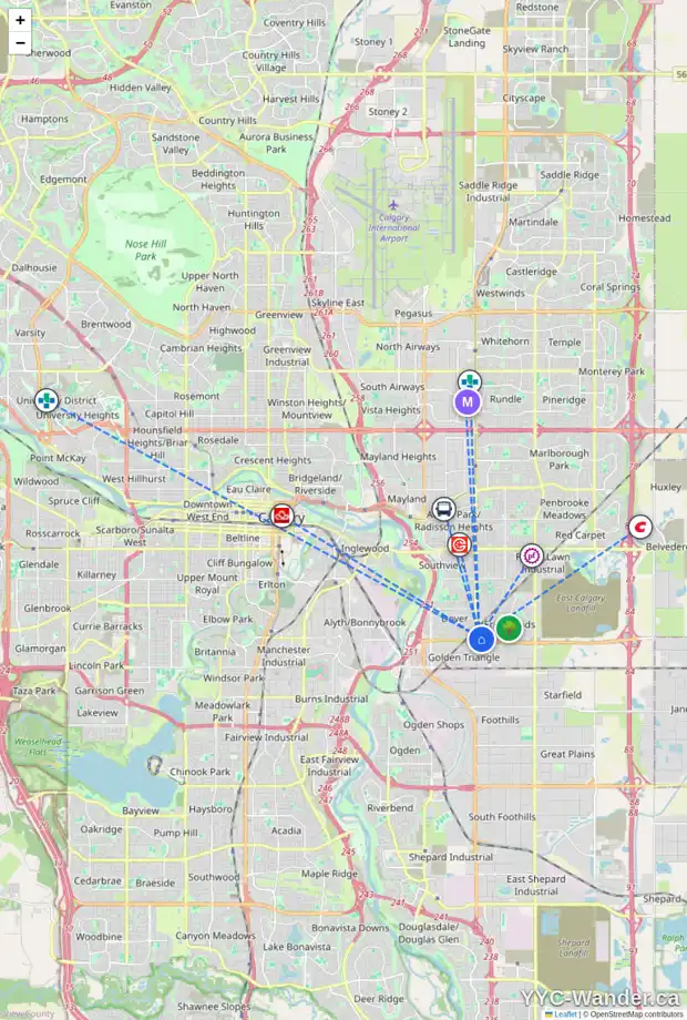 Daily accessibility map for 351 ERIN WOODS GR SE, Calgary showing nearby schools, grocery stores, parks, LRT stations and nearby amenities