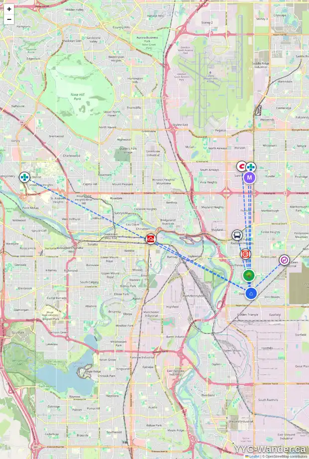Daily accessibility map for 3520 DOVER RIDGE DR SE, Calgary showing nearby schools, grocery stores, parks, LRT stations and nearby amenities