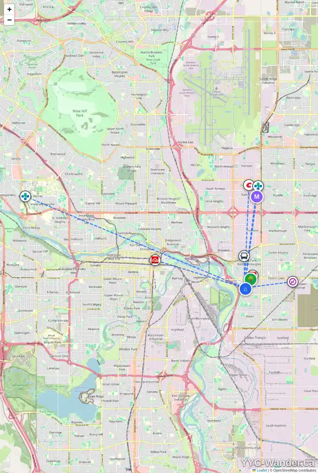 Daily accessibility map for 2209 27 ST SE, Calgary showing nearby schools, grocery stores, parks, LRT stations and nearby amenities
