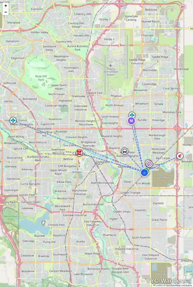 Daily accessibility map for 2807 46 ST SE, Calgary showing nearby schools, grocery stores, parks, LRT stations and nearby amenities