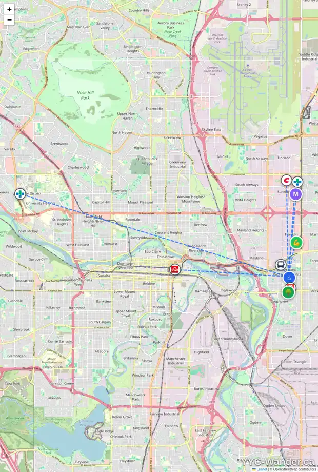 Daily accessibility map for 3239 RAE CR SE, Calgary showing nearby schools, grocery stores, parks, LRT stations and nearby amenities