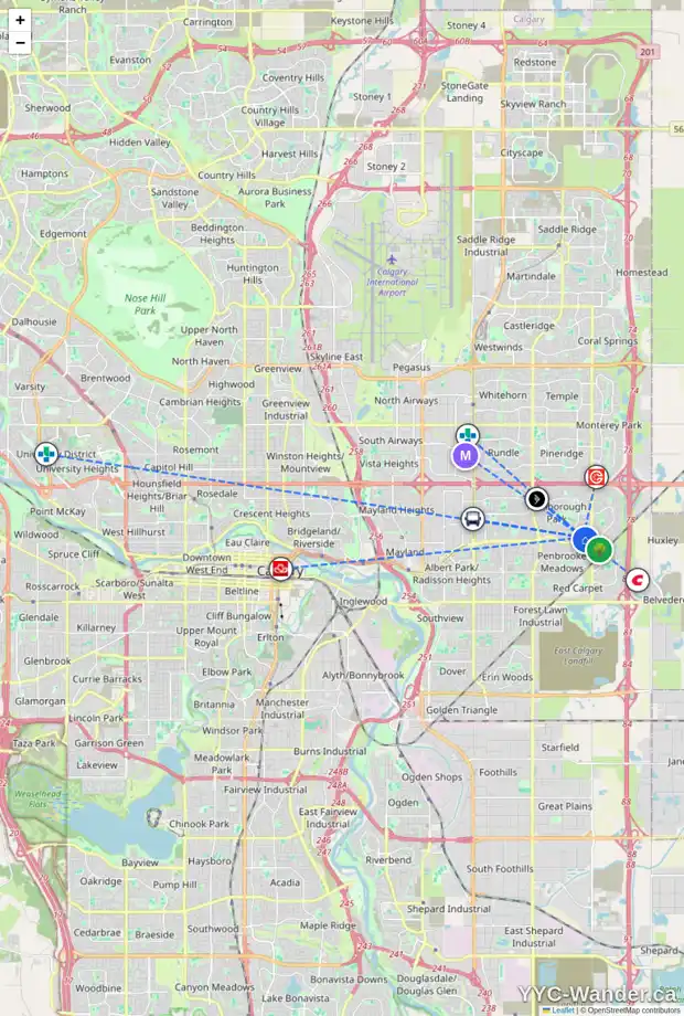 Daily accessibility map for 436 MALVERN CL NE, Calgary showing nearby schools, grocery stores, parks, LRT stations and nearby amenities