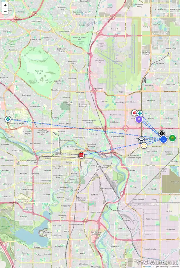 Daily accessibility map for 5320 MAIDSTONE RD NE, Calgary showing nearby schools, grocery stores, parks, LRT stations and nearby amenities