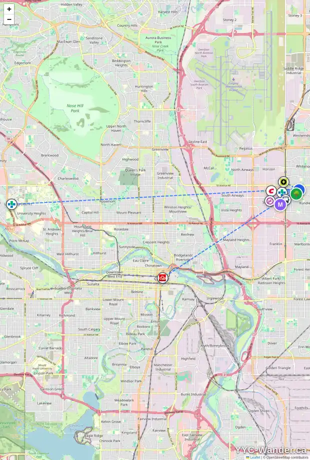 Daily accessibility map for 153 RUNDLESON WY NE, Calgary showing nearby schools, grocery stores, parks, LRT stations and nearby amenities