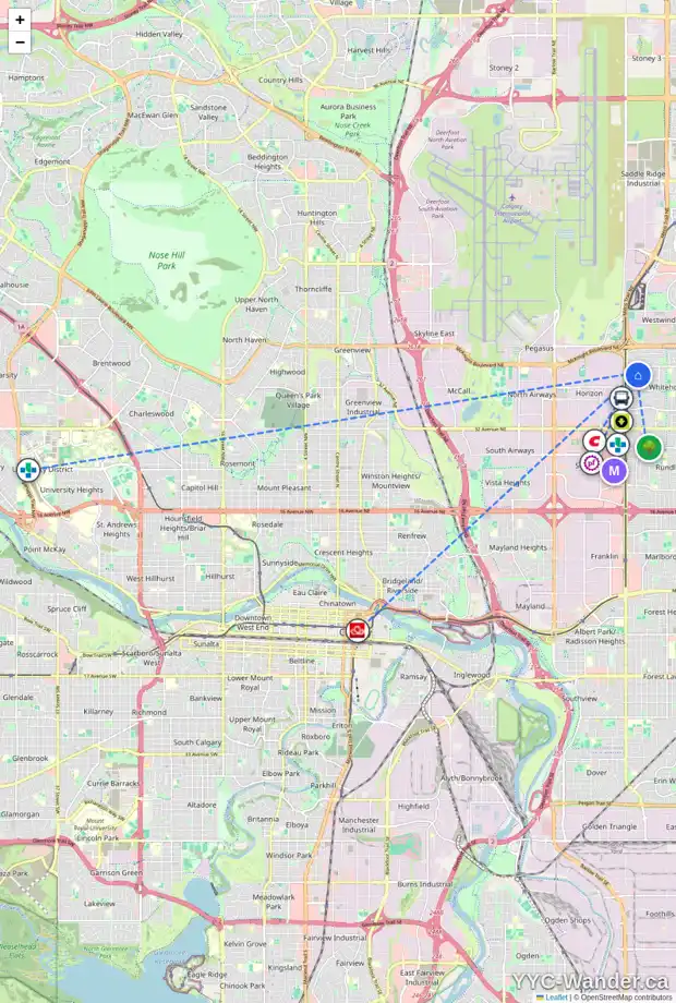 Daily accessibility map for 3816 44 AV NE, Calgary showing nearby schools, grocery stores, parks, LRT stations and nearby amenities