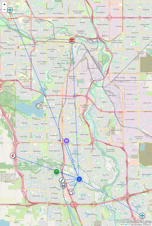 Daily accessibility map for 832 860 MIDRIDGE DR SE, Calgary showing nearby schools, grocery stores, parks, LRT stations and nearby amenities