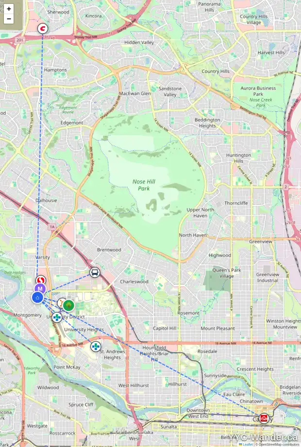 Daily accessibility map for 4752 MONTALBAN DR NW, Calgary showing nearby schools, grocery stores, parks, LRT stations and nearby amenities