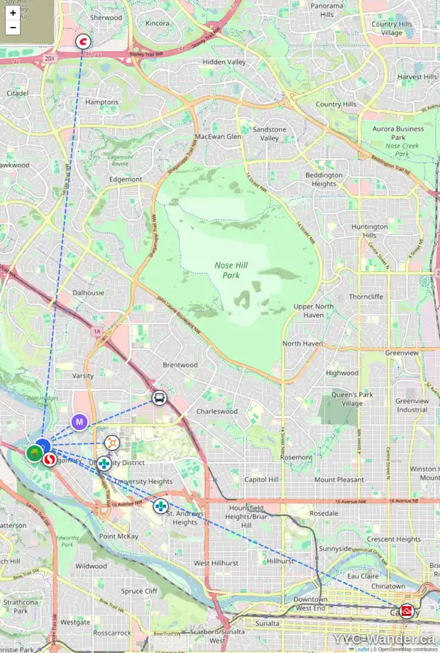 Daily accessibility map for 5224 17 AV NW, Calgary showing nearby schools, grocery stores, parks, LRT stations and nearby amenities